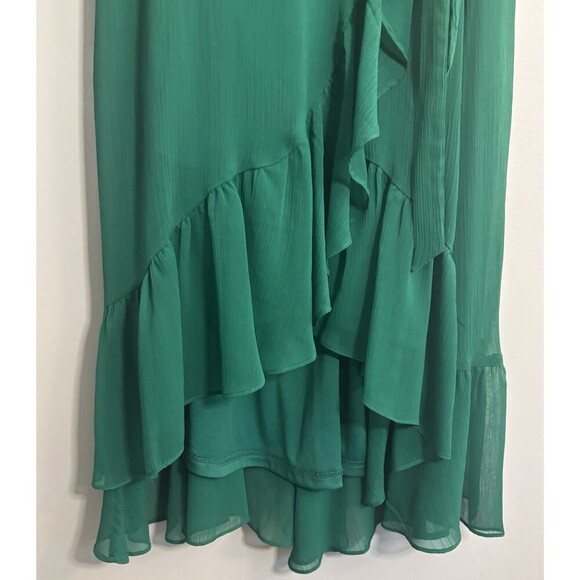 CALVIN KLEIN Kelly Green Ruffle Wrap Dress Women 4 Flutter Sleeve Midi Chiffon - Picture 11 of 16